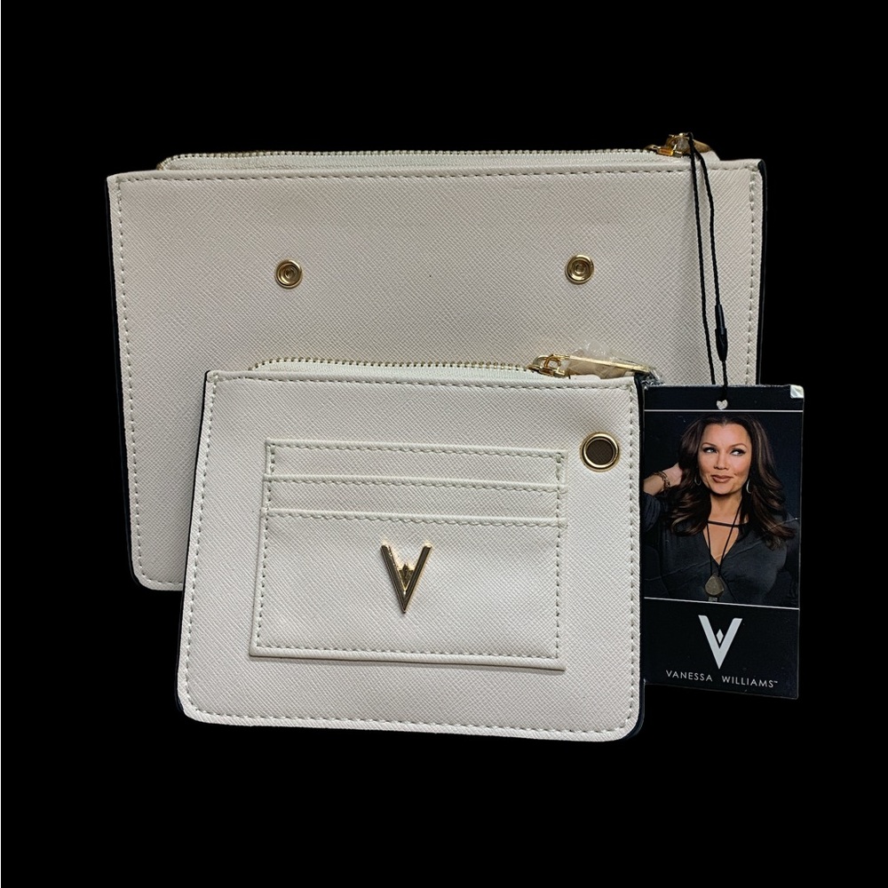 2pc New with tags Vanessa Williams lush zip pouch clutch wallet off white color